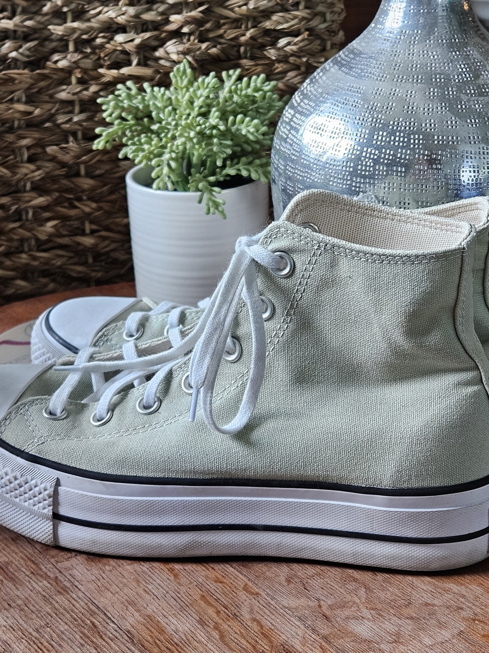 Light Sage Green High-Top Converse Sneakers - Casual Women’s Shoes - Picture 9 of 16